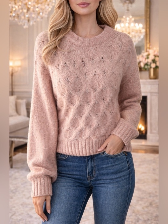 Topshop Sweaters - Topshop Blush Pink Fuzzy Knit Sweater Bell Sleeve Size 4 (UK 8)